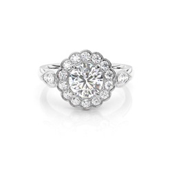 4 Prong Setting Side Stone Halo Engagement Ring