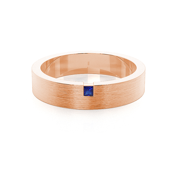 Flush Setting Princess Blue Sapphire Mens Wedding Band