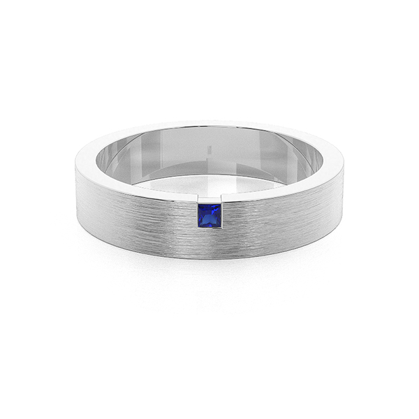 Flush Setting Princess Blue Sapphire Mens Wedding Band