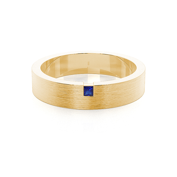 Flush Setting Princess Blue Sapphire Mens Wedding Band
