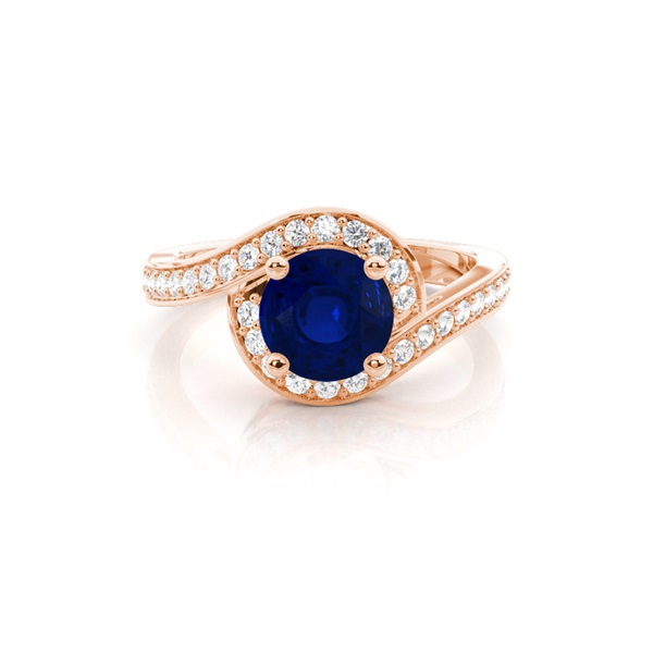 White Gold Round Blue Sapphire Engagement Ring