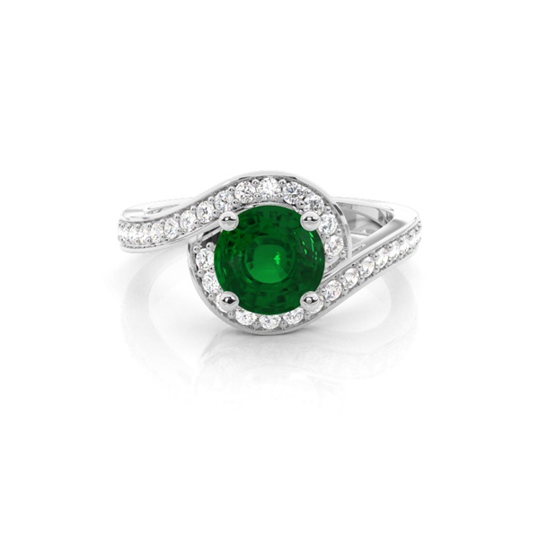 White Gold Round Emerald Engagement Ring