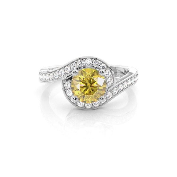 White Gold Round Yellow Diamond Engagement Ring