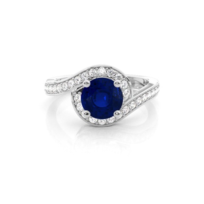 White Gold Round Blue Sapphire Engagement Ring