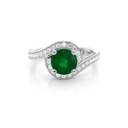 White Gold Round Emerald Engagement Ring