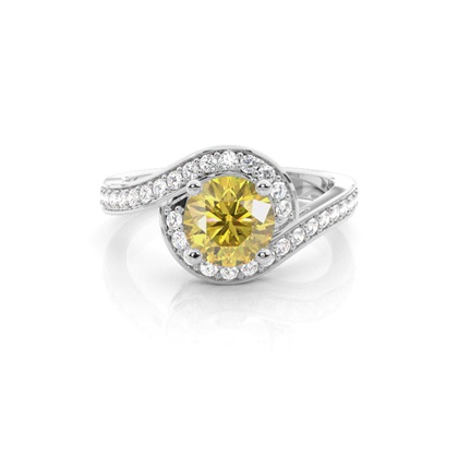 White Gold Round Yellow Diamond Engagement Ring
