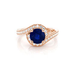 White Gold Round Blue Sapphire Engagement Ring