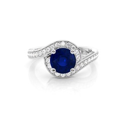 White Gold Round Blue Sapphire Engagement Ring