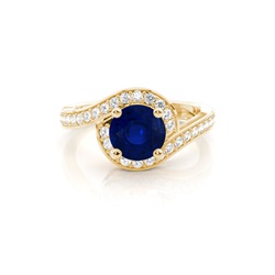 White Gold Round Blue Sapphire Engagement Ring
