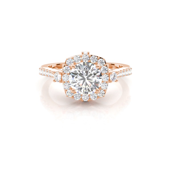 4 Prong Setting Side Stone Halo Engagement Ring