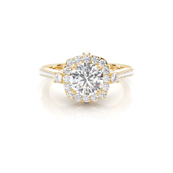 4 Prong Setting Side Stone Halo Engagement Ring