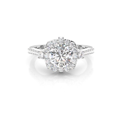4 Prong Setting Side Stone Halo Engagement Ring