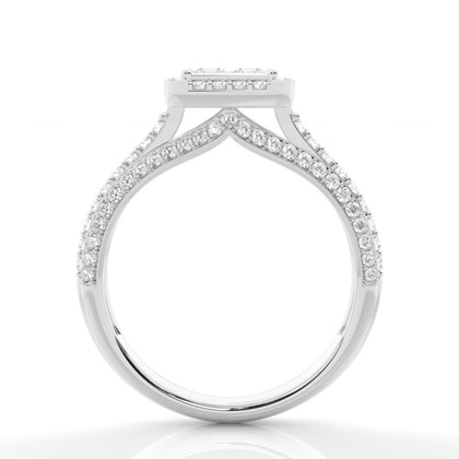 Pave Setting Round/Princess Diamond Cluster Ring