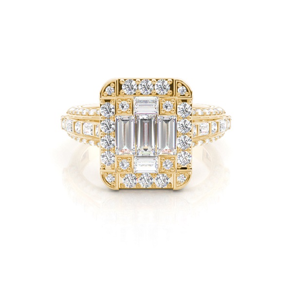 Pave Setting Round/Baguette Diamond Cluster Ring