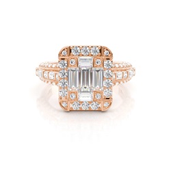 Pave Setting Round/Baguette Diamond Cluster Ring