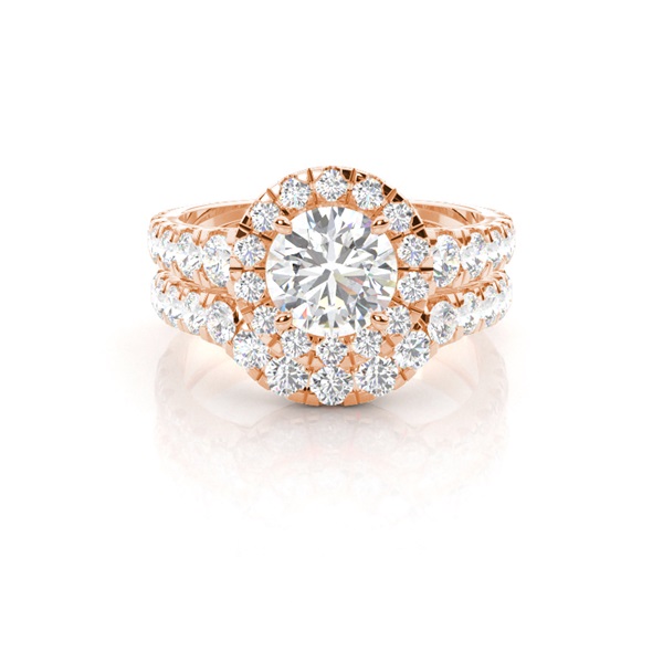 4 Prong Setting Studded Engagement Ring With Matching Band