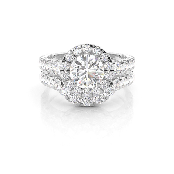 4 Prong Setting Studded Engagement Ring With Matching Band