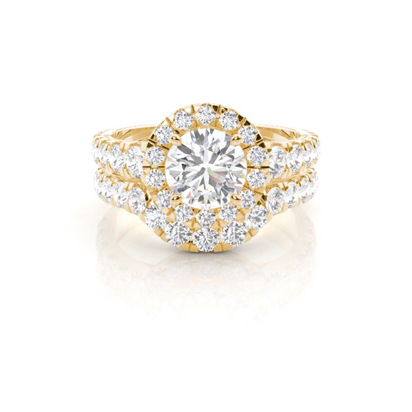 4 Prong Setting Studded Engagement Ring With Matching Band