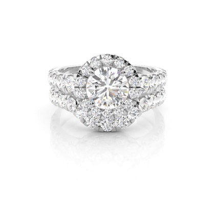 4 Prong Setting Studded Engagement Ring With Matching Band