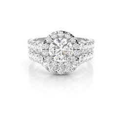 4 Prong Setting Studded Engagement Ring With Matching Band