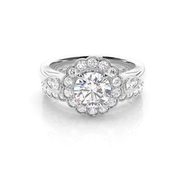 4 Prong Setting Studded Engagement Ring With Matching Band