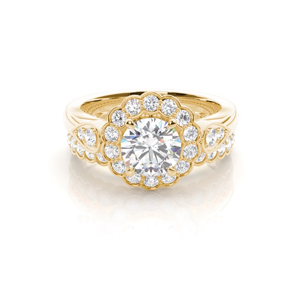 4 Prong Setting Studded Engagement Ring With Matching Band