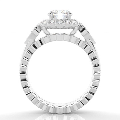 4 Prong Setting Studded Engagement Ring With Matching Band