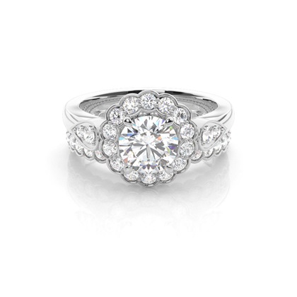 4 Prong Setting Studded Engagement Ring With Matching Band