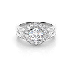 4 Prong Setting Studded Engagement Ring With Matching Band
