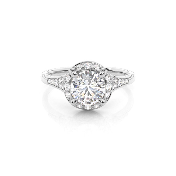 4 Prong Setting Side Stone Halo Engagement Ring