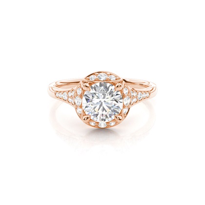 4 Prong Setting Side Stone Halo Engagement Ring