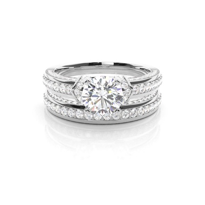 4 Prong Setting Studded Engagement Ring With Matching Band