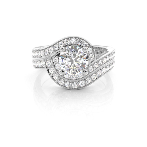 4 Prong Setting Studded Engagement Ring With Matching Band