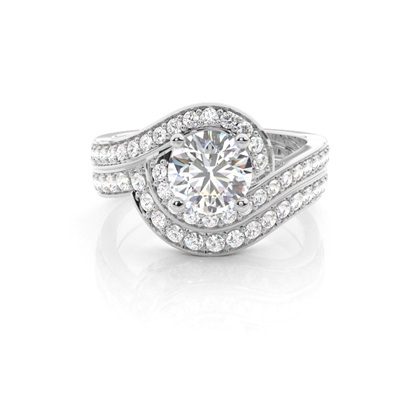 4 Prong Setting Studded Engagement Ring With Matching Band