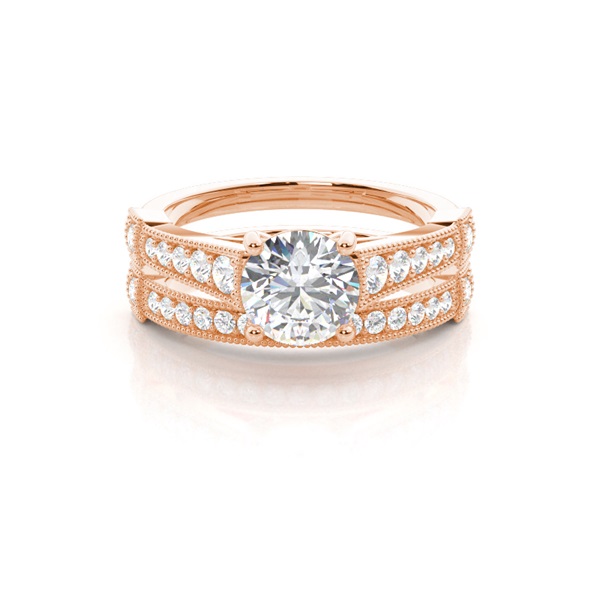 4 Prong Setting Studded Engagement Ring With Matching Band