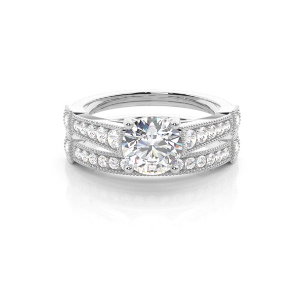 4 Prong Setting Studded Engagement Ring With Matching Band