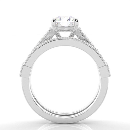 4 Prong Setting Studded Engagement Ring With Matching Band