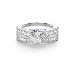 4 Prong Setting Studded Engagement Ring With Matching Band