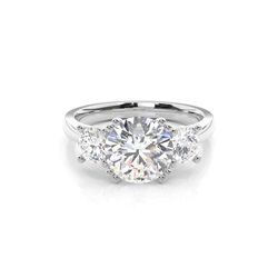 4 Prong Setting Studded Three Stone Ring