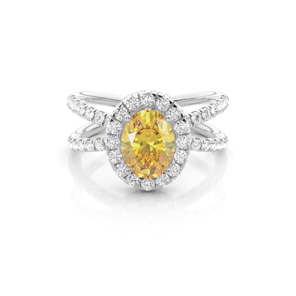 4 Prong Yellow Diamond Criss Cross Halo Engagement Ring
