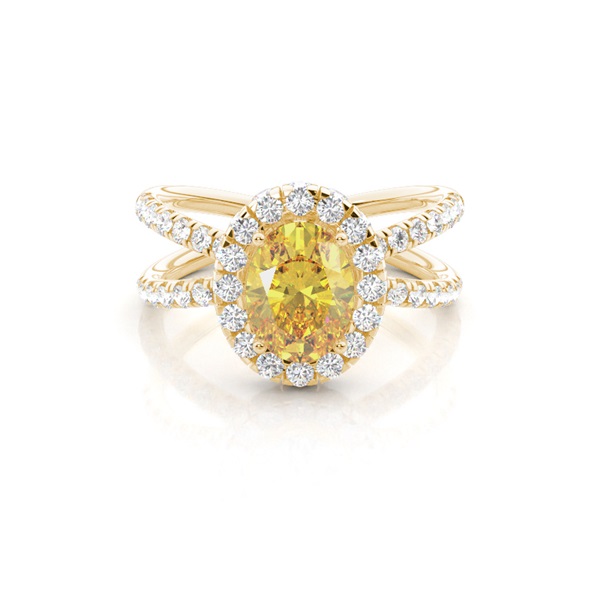 4 Prong Yellow Diamond Criss Cross Halo Engagement Ring