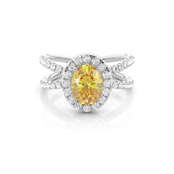 4 Prong Yellow Diamond Criss Cross Halo Engagement Ring 