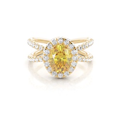 4 Prong Yellow Diamond Criss Cross Halo Engagement Ring 