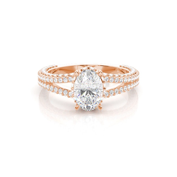 4 Prong Setting Oval Diamond Side Stone Ring