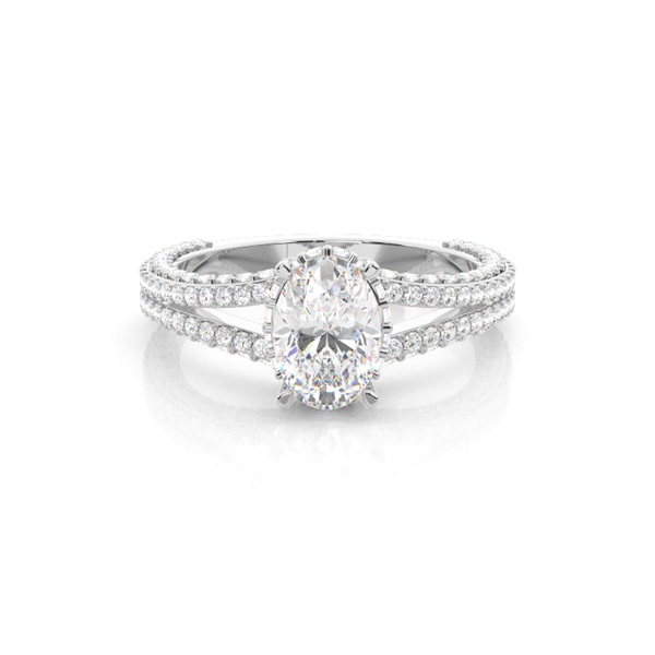 4 Prong Setting Oval Diamond Side Stone Ring