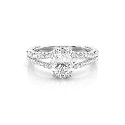 4 Prong Setting Oval Diamond Side Stone Ring