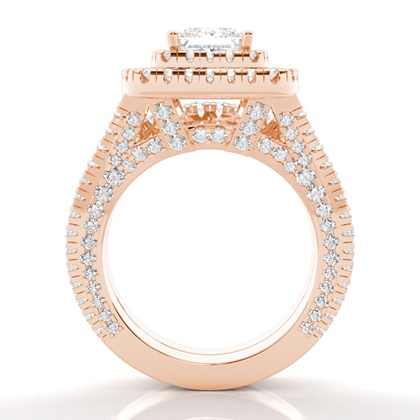 Princess Rose Gold Bridal Set Engagement Rings