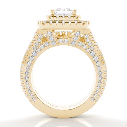 Princess Yellow Gold Bridal Engagement and Wedding Bands Ring Sets