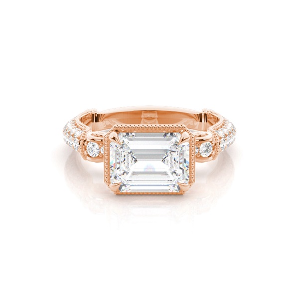 4 Prong Setting Emerald Diamond Engagement Ring
