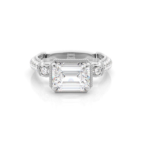 4 Prong Setting Emerald Diamond Engagement Ring